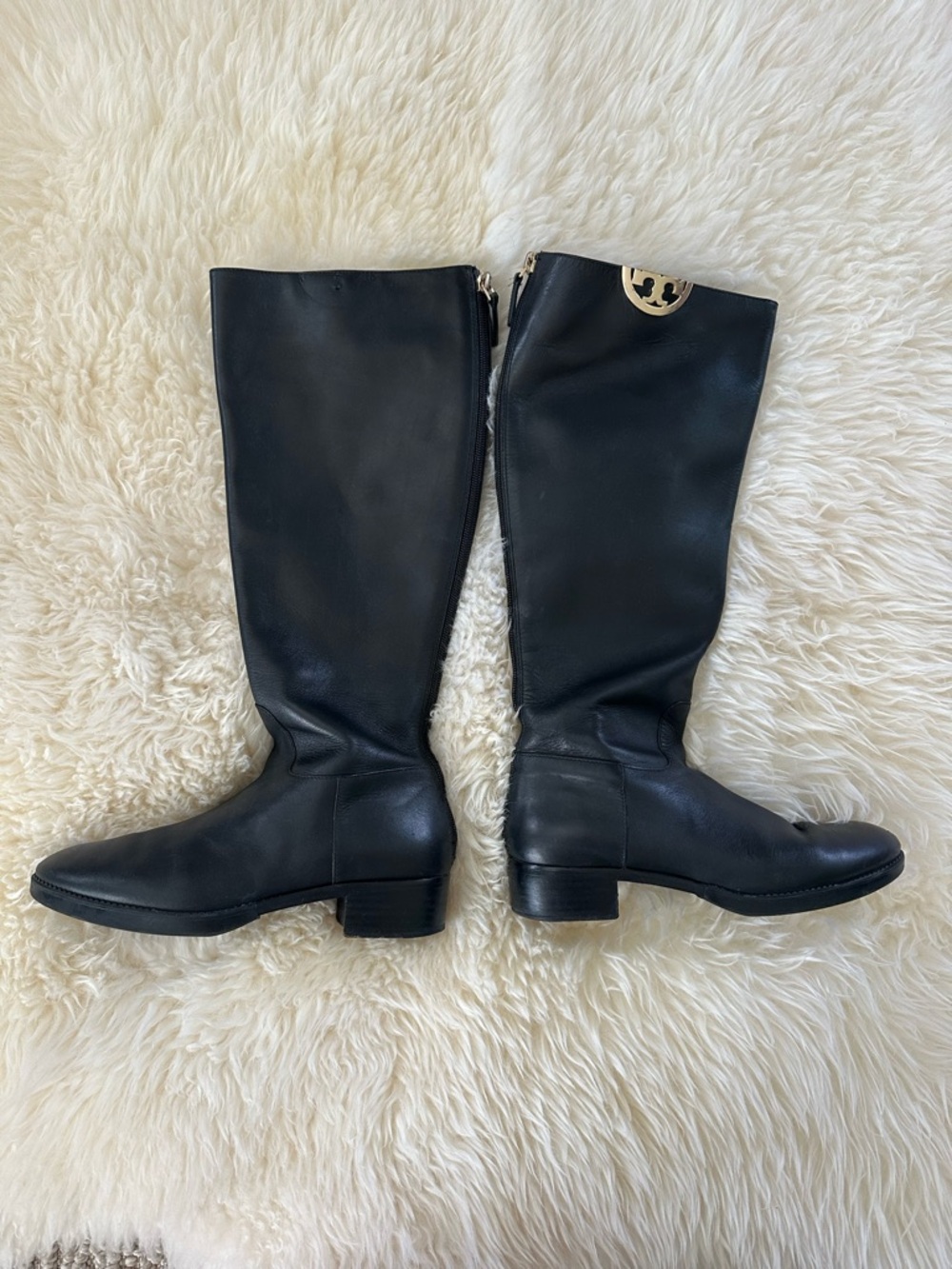 Tory Burch Sidney Leather Knee High Riding Boots Black - Picture 2 of 10